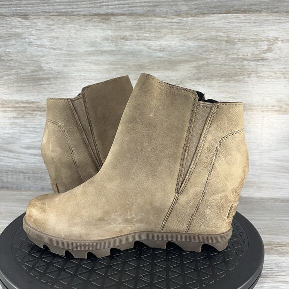 Sorel Women's Joan of Arctic Wedge II Tan Leather Zip Up Ankle Booties Size 5.5 - Picture 7 of 9